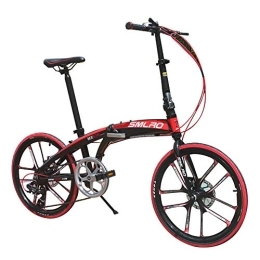 WZJDY Folding Bike WZJDY 20in Folding Bike, Aviation Grade Aluminum Alloy Lightweight City Commuter Bike, 6 Speed Shimano Gears Compact Bicycle, Black Red