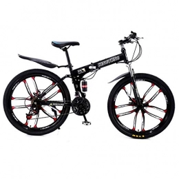 WZJDY Folding Bike WZJDY Folding Lightweight Mountain Bike with Disc Brake and Double Shock Absorption System, High-carbon Steel Frame Lightweight Foldable Bike Bicycle, 24 Speed Black, 26 Inch