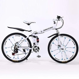 WZJDY Folding Bike WZJDY Folding Lightweight Mountain Bike with Disc Brake and Double Shock Absorption System, High-carbon Steel Frame Lightweight Foldable Bike Bicycle, 24 Speed White, 26 Inch