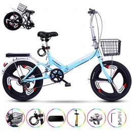 WZYJ Folding Bike WZYJ 20 inch Folding bicycle, Portable Lightweight Ultralight Variable Speed Shock Absorption Adult Bike, with Basket and Rear Seat, Blue