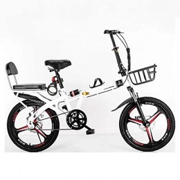 XBSXP Folding Bike XBSXP 16in / 20in Folding Leisure Bicycle, Men's and Women's Bicycle Outdoor Fitness / leisure Bicycles, 7-speed Dual-disc Brake Double Shock Absorption Commuter Bike (Color : White, Size : 16in)