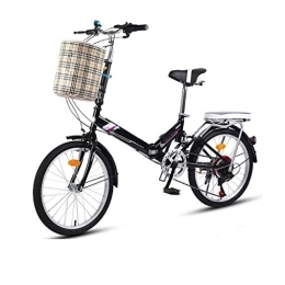XBSXP Bike XBSXP 20in 7-speed City Folding Bike, Compact Mini Womens Bike, City Commuter Folding Bicycle, Double Brake, Bicycle Seats for Comfort，With Back Frame and Bell, Basket (Color : Black)