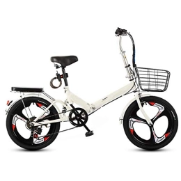 XBSXP Bike XBSXP 20in City Bikes Folding Bike, 7-speed Shock Absorber Bicycle, Women's Adult Student Bike Bicycles， Lightweight Aluminum Frame with Bike Basket, Load Capacity 150kg (Color : White)