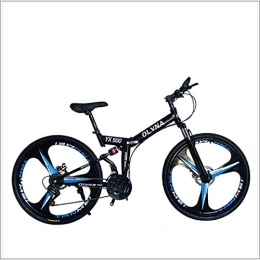 XER Folding Bike XER Mountain Bike 21 / 24 / 27 / 30 Speed Steel Frame 26 Inches 3-Spoke Wheels Dual Suspension Folding Bike, Black, 21 speed