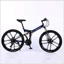 XER Folding Bike XER Mountain Bike 24 Speed Steel High-Carbon Steel 24 Inches 10-Spoke Wheels Dual Suspension Folding Bike for Commuter City, Blue, 27 speed