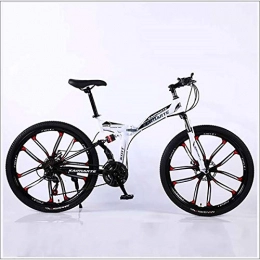 XER Bike XER Mountain Bike 24 Speed Steel High-Carbon Steel 24 Inches 10-Spoke Wheels Dual Suspension Folding Bike for Commuter City, White, 27 speed