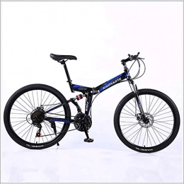 XER Folding Bike XER Mountain Bike 24 Speed Steel High-Carbon Steel 24 Inches Spoke Wheel Dual Suspension Folding Bike for Commuter City, Blue, 21 speed
