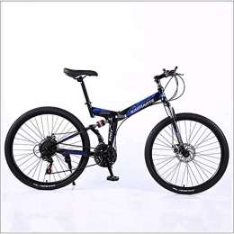 XER Folding Bike XER Mountain Bike 24 Speed Steel High-Carbon Steel 24 Inches Spoke Wheel Dual Suspension Folding Bike for Commuter City, Blue, 24 speed
