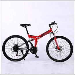 XER Bike XER Mountain Bike 24 Speed Steel High-Carbon Steel 24 Inches Spoke Wheel Dual Suspension Folding Bike for Commuter City, Red, 27 speed