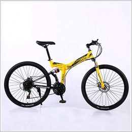 XER Bike XER Mountain Bike 24 Speed Steel High-Carbon Steel 24 Inches Spoke Wheel Dual Suspension Folding Bike for Commuter City, Yellow, 21 speed