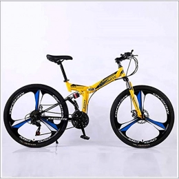 XER Folding Bike XER Mountain Bike Folding Frame MTB Bike Dual Suspension Mens Bike 27 Speeds 26 Inch 3-High-Carbon Steel Bicycle Disc Brakes, Yellow, 21 speed
