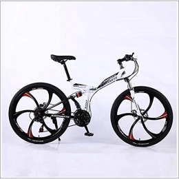 XER Folding Bike XER Mountain Bike Folding Frame MTB Bike Dual Suspension Mens Bike 27 Speeds 26 Inch 6-High-Carbon Steel Bicycle Disc Brakes, White, 27 speed
