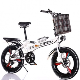 XGHW Folding bicycles 20-inch variable speed shock-absorbing disc brakes are available for Adults Teens Students Folding bicycles ultra-light portable small bicycles (Color : White)