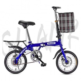 XIAOFEI Bike XIAOFEI 14 Inch 16 Inch 20 Inch Folding Bicycle Student Bicycle Single Speed Disc Brake Adult Compact Foldable Bike Gears Folding System Traffic Light fully assembled, Blue, 16inch