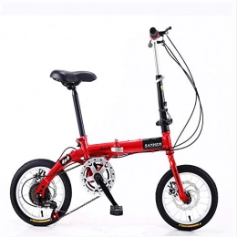 XIAOFEI Folding Bike XIAOFEI 14 Inch Foldable Mini Ultralight Portable Adult Children Students Men And Women Small Wheel Variable Speed Double Disc Brake Bicycle, Red