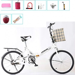 XIAOFEI Bike XIAOFEI Folding Bicycle Women'S Light Work Adult Adult Ultra Light Variable Speed Portable Adult 16 / 20 Inch Small Student Male Bicycle Folding Bicycle Bike Carrier, White, 20IN