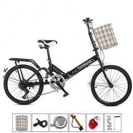 XIAOFEI Folding Bike XIAOFEI Student Bicycle Male And Female Students Shock Absorption Disc Brake Bicycle 20 Inch Adult Folding Speed Bicycle Double Shock-Absorbing Off-Road Speed Racing, Black