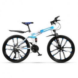 Xiaoplay Folding Bike Xiaoplay Mountain Bike 21 24 27 Speed Off-road Folding Shock Absorber Bicycle Portable Outdoor Exercise Cycling Gear, Blue-21 speed