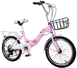 XINHUI 20 Inch Folding Bicycle, Single Speed Bicycle, Adult Ultra Light Speed Portable Bicycle, High Carbon Steel Frame,Pink