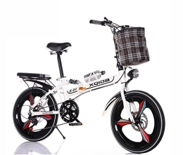 XQIDa durable Bike XQIDa durable 20 Inch Folding Bicycle for Adults, Men, Women and Teenagers, Front and Rear Double Shock Absorption, 7-speed Speed Change, Dual Disc Brakes, Adjustable Handlebar / White