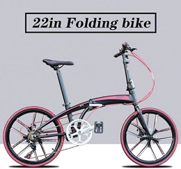 XRQ Folding Bike XRQ 22" Folding Bicycle Alloy Lightweight Aluminum Frame Shimano Variable Speed Folding Bike Mens Womens Adjustable City Bike Bicycles, Red