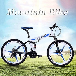 XRQ Bike XRQ 24" 26" Mountain Bike 26 Inches 3 Spoke Wheels Dual Suspension Folding Bike 24 Speed MTB Mens Womens Lightweight Double Shock Bicycle, White, 26IN