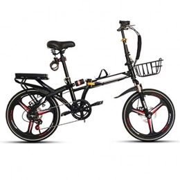 Y&XF Folding Bike Y&XF 20" Portable Folding City Bike Bicycle, Shock Dual Disc Brakes Bicycle, 6 Speed Commuter Bicycle, Mountain Bike, One Size Fits All, Man, Woman, Child, Black