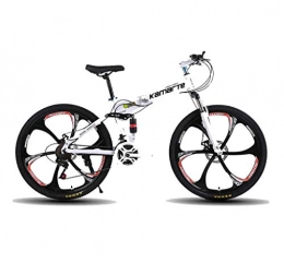 Y&XF Folding Bike Y&XF Folding Mountain Bike, 26-inch, 27-speed, variable speed, Todoterreno, Double Shock, Double Disc Brakes, bicycle for men, riding him Outdoors, Adult, White