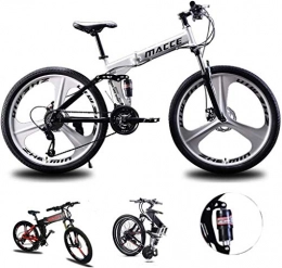 Y&XF Bike Y&XF Folding Mountain Bike for Men Women, 26In Lightweight Aluminum Full Suspension Frame Bicycle, 21 / 24 / 27-Speed, Three Wheel Cruiser Dual Disc Brake, White, 24 speed