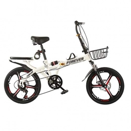 Yan qing shop Folding Bike yan qing shop Folding Bikes 6 Speed For Adults, Portable Folding City Bicycle 20-inch Wheels, Road Bikes With Metal Basket, Front And Rear Fenders & Disc Brake (Color : White)