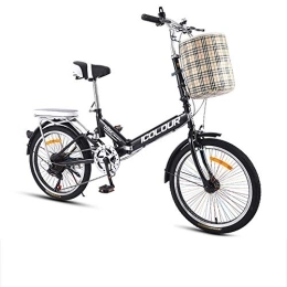 YANGSANJIN Bike YANGSANJIN 20 Inch Folding Bicycle, Carbon Steel Urban Folding Bike, Portable Front Wheel V Brake Rear Wheel Axle Brake, Black