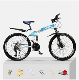 YAOJIA Folding Bike YAOJIA Folding bycicles adult bike Folding Mountain Bike Unisex | Dual Suspension 30 Speed Shock-Absorbing Off-Road Folding City Bicycle trek road bike (Color : Blue and White, Size : 26 inches)