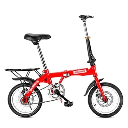 Yclty Folding Bike Yclty Mini Folding Bike City Bike for Adult, Lightweight Commute Bicycle with Dual Disc Brakes and Rear Rack for Men Women, Male Female Student Bike Boy’s Bike (Color : Red, Size : 14 inch)