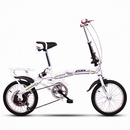 YEARLY Folding Bike YEARLY Children's foldable bikes, Student folding bicycles Lightweight Mini Small portable Shock-absorbing Variable 6 speed Male and female Foldable bikes-White 16inch