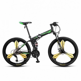 YEARLY Folding Bike YEARLY Mountain folding bikes, Adults folding bicycles Off-road Double shock absorber Soft tail 27 speed Shimano Foldable bikes-green 26inch