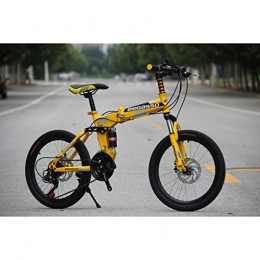 YEARLY  YEARLY Student folding bicycles, Children's foldable bikes Men and women 21 speed Type disc brakes Adults folding bicycles Mtb Foldable bicycle-yellow 20inch
