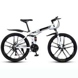 YGTMV Folding Bike YGTMV 24 Speed Double Disc Brakes Folding Mountain Bikes, 26 Inch Students And Kids Road Bikes Off-Road BMX Bikes Bicycle, White, 24 speed 26 inch