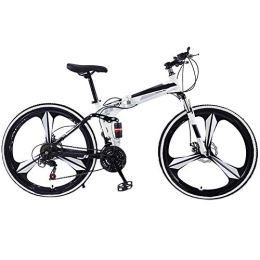 YGTMV Folding Bike YGTMV 26 Inch Carbon Steel Mountain Folding Bike, 21 Speed Bicycle Full Suspension MTB Front And Rear Disc Brakes Outdoor Bike, Black