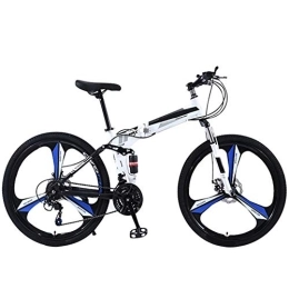 YGTMV Folding Bike YGTMV 26 Inch Carbon Steel Mountain Folding Bike, 21 Speed Bicycle Full Suspension MTB Front And Rear Disc Brakes Outdoor Bike, Blue