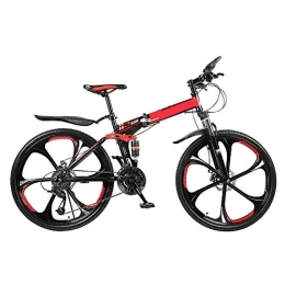 YGTMV Bike YGTMV Adult Mountain Bike, 24 Inch High Carbon Steel Folding Outroad Bicycles, 21 / 24 / 27 / 30Speed Bicycle Full Suspension MTB ​ Gears Dual Disc Brakes Bicycle, Red, 21 speed