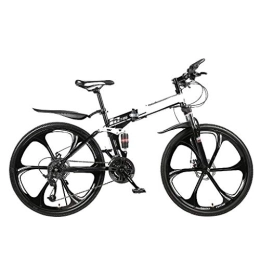 YGTMV Folding Bike YGTMV Adult Mountain Bike, 24 Inch High Carbon Steel Folding Outroad Bicycles, 21 / 24 / 27 / 30Speed Bicycle Full Suspension MTB ​ Gears Dual Disc Brakes Bicycle, White, 27 speed