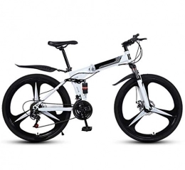 YJXD Folding Bike YJXD Folding Mountain Bike Shock-absorbing Bicycle 26-inch Variable Speed Student Adult Bicycle Suitable For Work, School, Outdoor Riding (Color : White, Size : 21 speed)