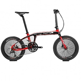 YOUSR Bike YOUSR 20-inch Folding Bike - Adult Folding Bike - Carbon Fiber Folding Bike BMX 20-inch 16-speed Double Disc Brake Light Portable Bike Red