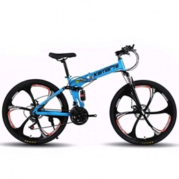 YOUSR Folding Bike YOUSR 26 Inches Wheels Dual Suspension Bike, Variable Speed City Road Bicycle Hardtail Mountain Bikes Blue 21 Speed