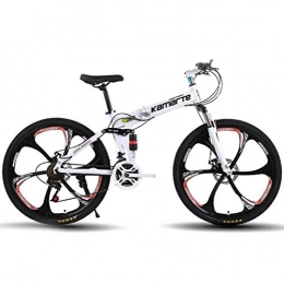 YOUSR Folding Bike YOUSR 26 Inches Wheels Dual Suspension Bike, Variable Speed City Road Bicycle Hardtail Mountain Bikes White 24 Speed
