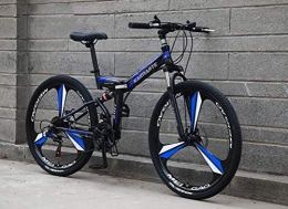 YOUSR Folding Bike YOUSR Shock Absorption Shifting Soft Tail Mountain Bike Bicycle 26 Inch 24 Speed Mens MTB Black Blue