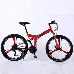 YOUSR Folding Bike YOUSR Unisex 24 Inch Folding City Road Bicycle, 21 Speed Shock Absorption Shifting Soft Tail Mountain Bike Red