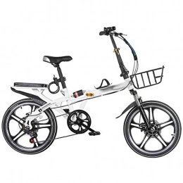 Yqihy Camp Adult Folding Bike 16 inch for Men Women Aluminum 6 Speed Shimano Gears Disc Brake with Magnets Thunderbolt,White