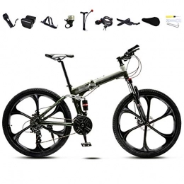 YRYBZ Folding Bike YRYBZ 24-26 Inch MTB Bicycle, Unisex Folding Commuter Bike, 30-Speed Gears Foldable Mountain Bike, Off-Road Variable Speed Bikes for Men And Women, Double Disc Brake / Green / 24'' / B wheel