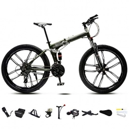 YRYBZ 24-26 Inch MTB Bicycle, Unisex Folding Commuter Bike, 30-Speed Gears Foldable Mountain Bike, Off-Road Variable Speed Bikes for Men And Women, Double Disc Brake/Green / 26'' / C wheel